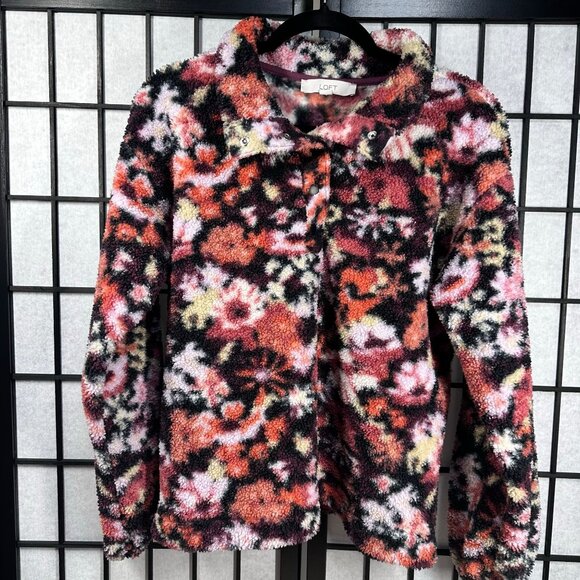 Loft Womens Size S Floral Fleece Jacket Multicolor Snap Closure Size Small - Picture 2 of 9